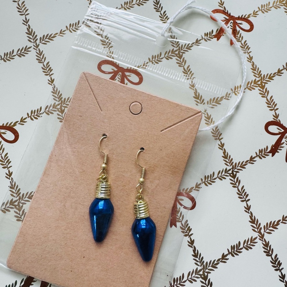 Blue and Gold Christmas Lightbulbs Earrings